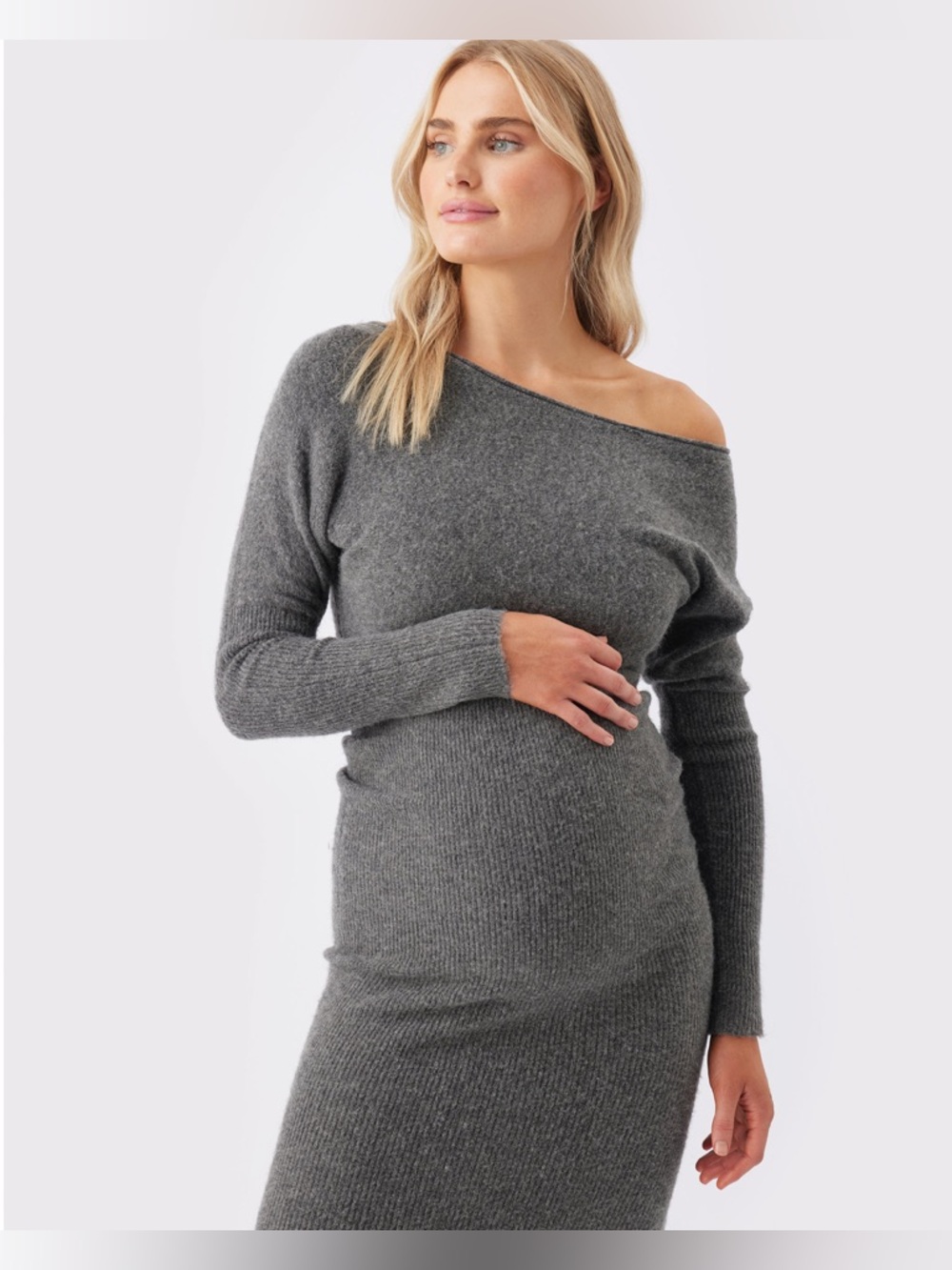 Tobie Off Shoulder Knit Dress Charcoal Marle
